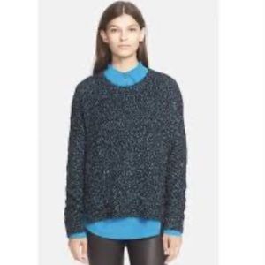 Vince Teal & Black Cotton/Wool Boucle Knit Boxy Pullover Sweater Size XS